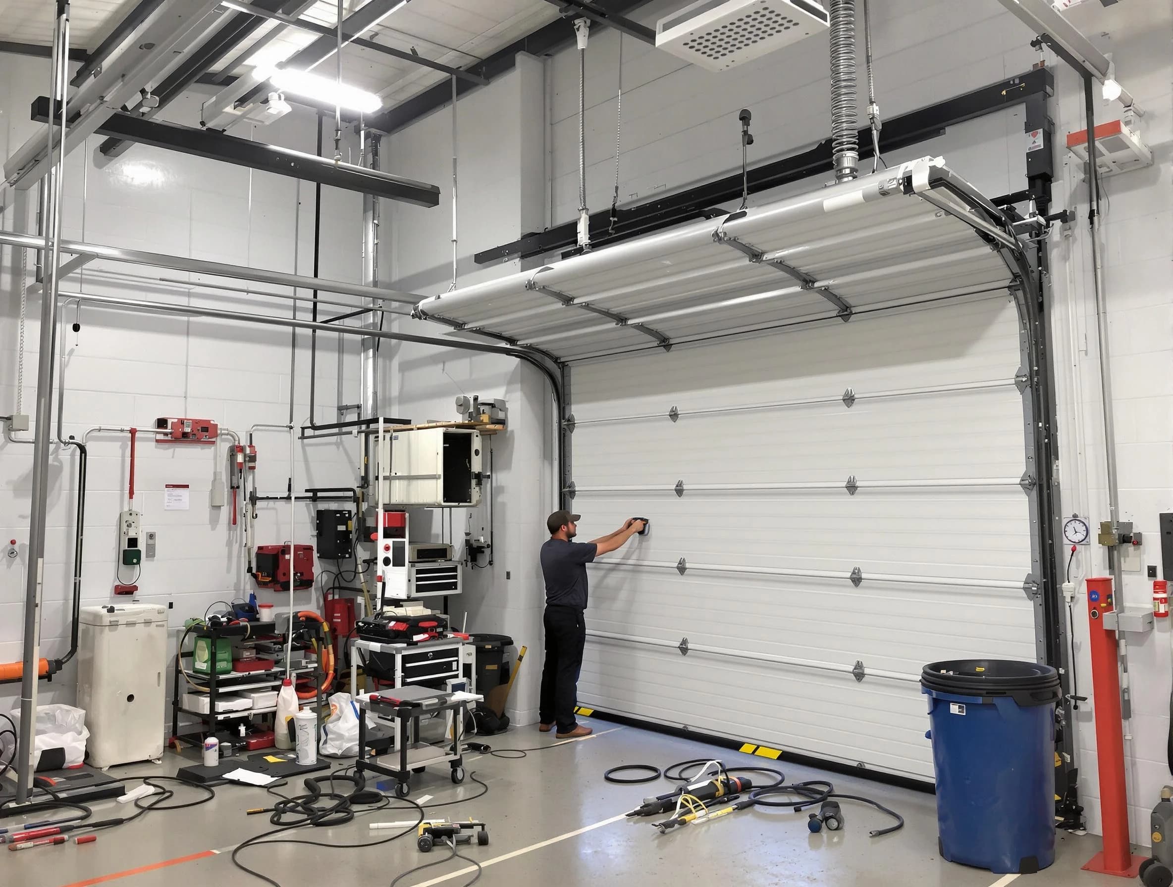 The Pinery Garage Door Repair certified technician performing commercial door repair at a The Pinery business facility
