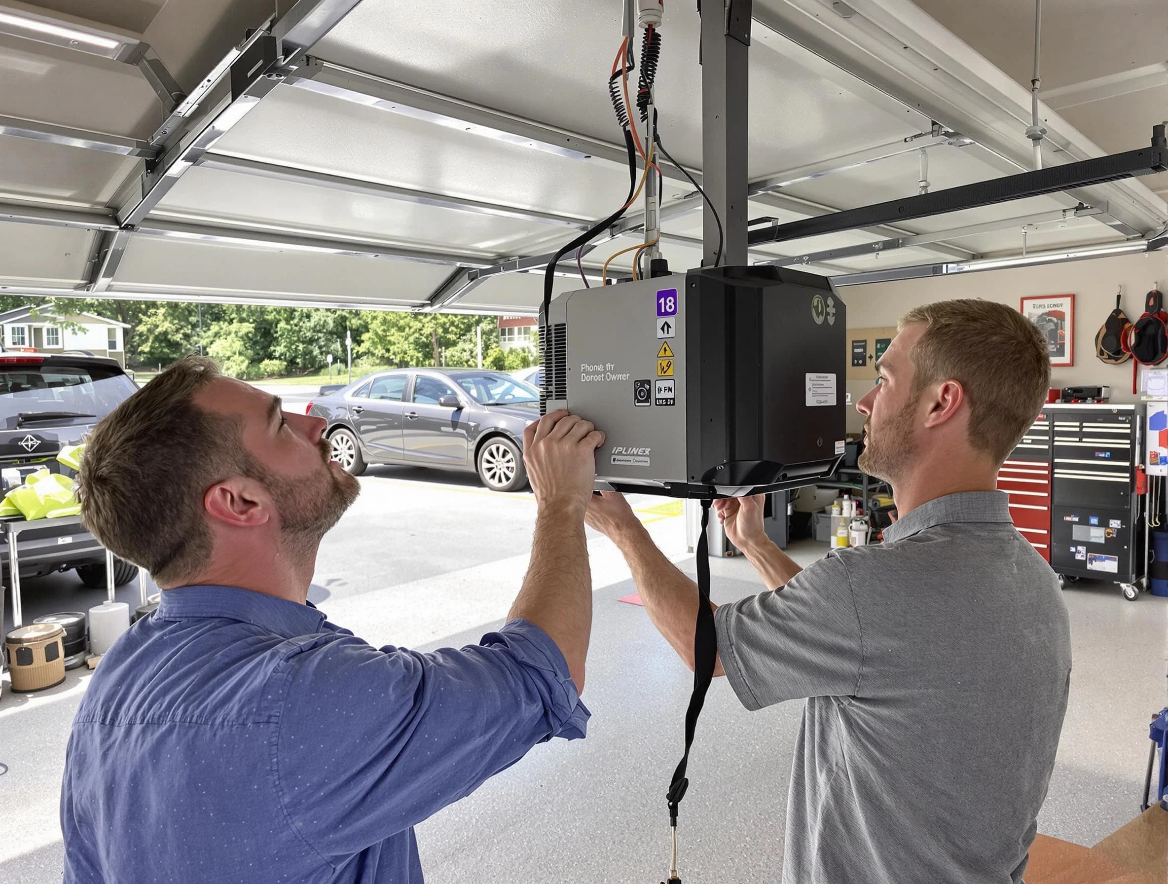 The Pinery Garage Door Repair technician installing garage door opener in The Pinery