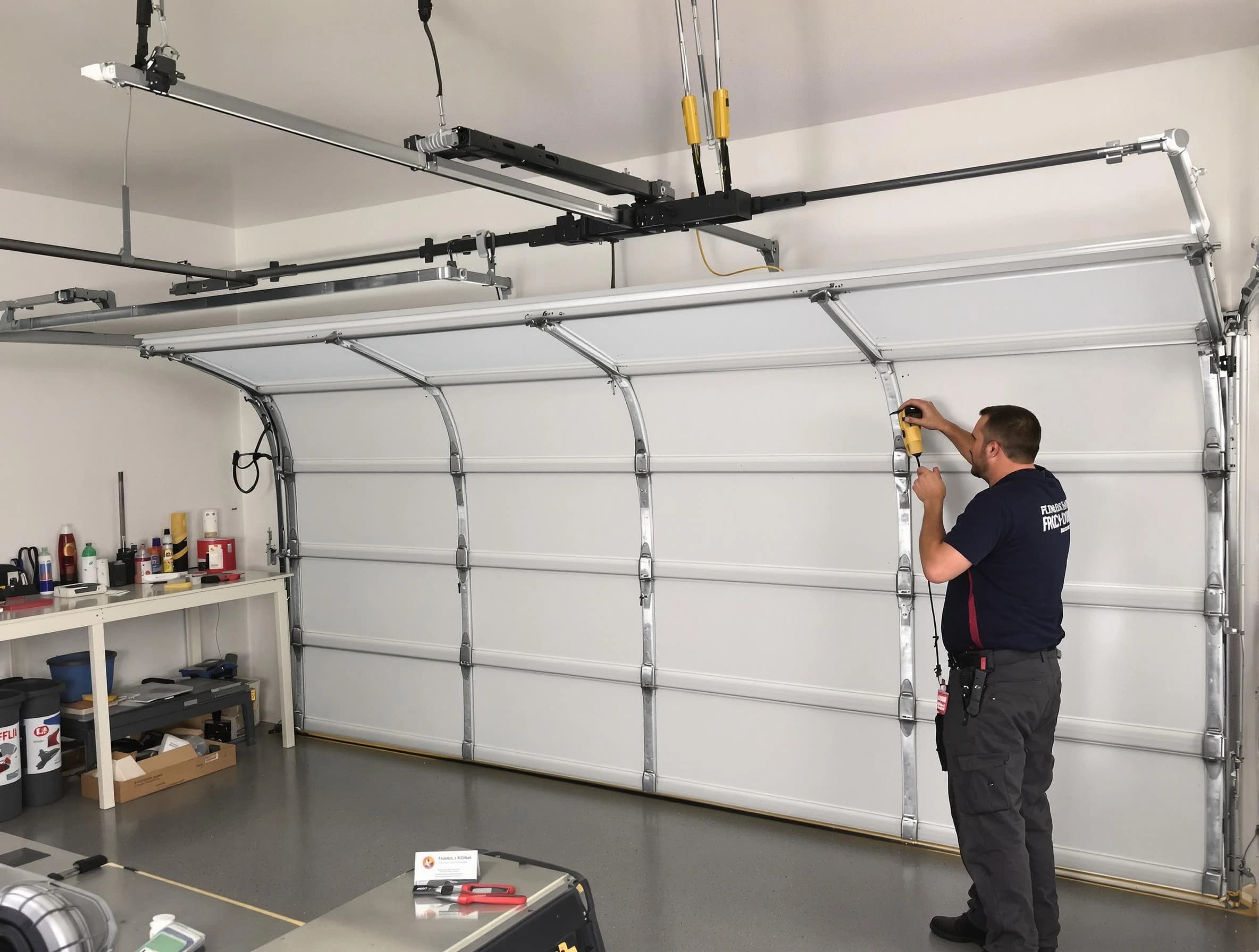 The Pinery Garage Door Repair certified technician performing overhead door system repair in The Pinery