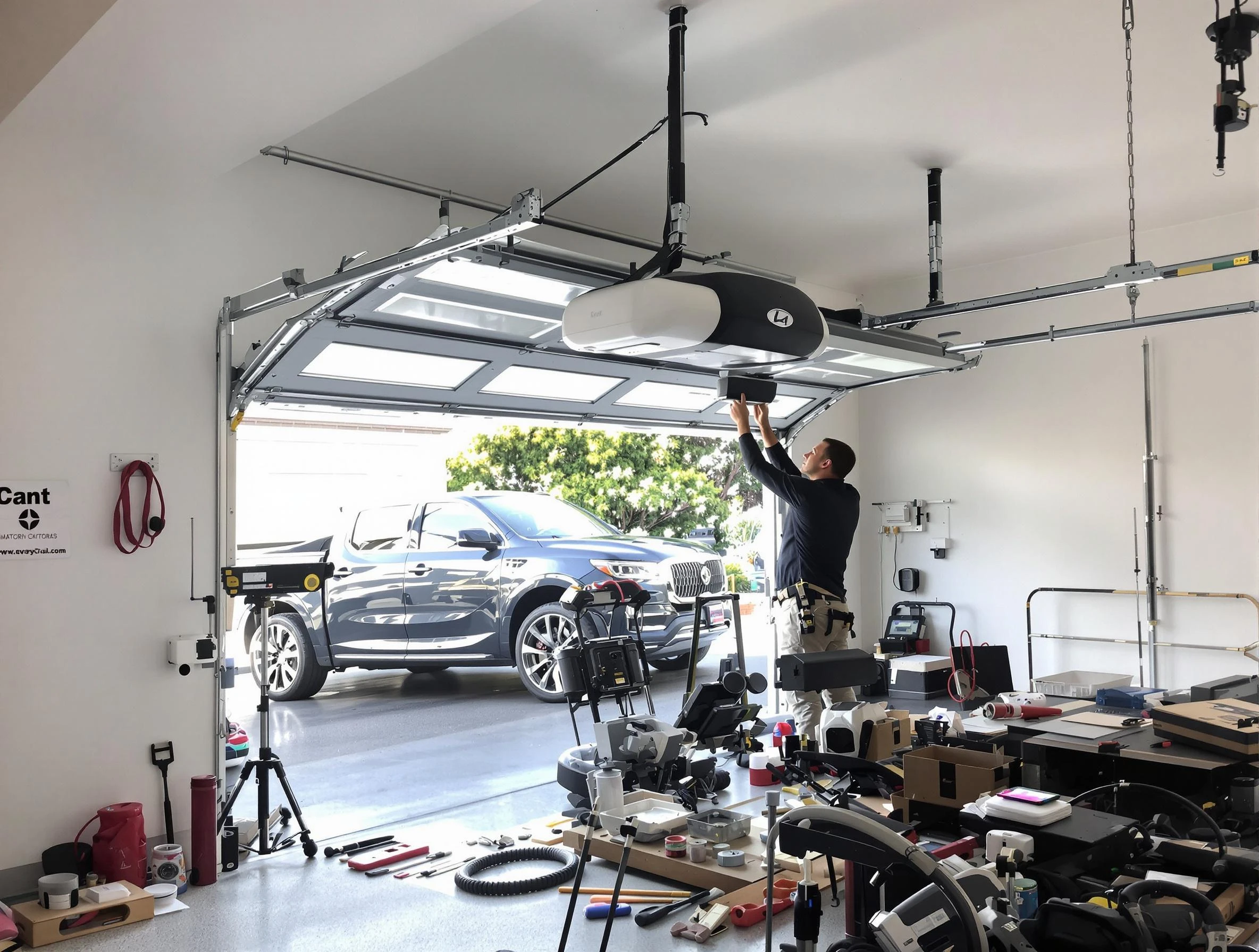 The Pinery Garage Door Repair specialist installing smart garage door opener system in The Pinery home