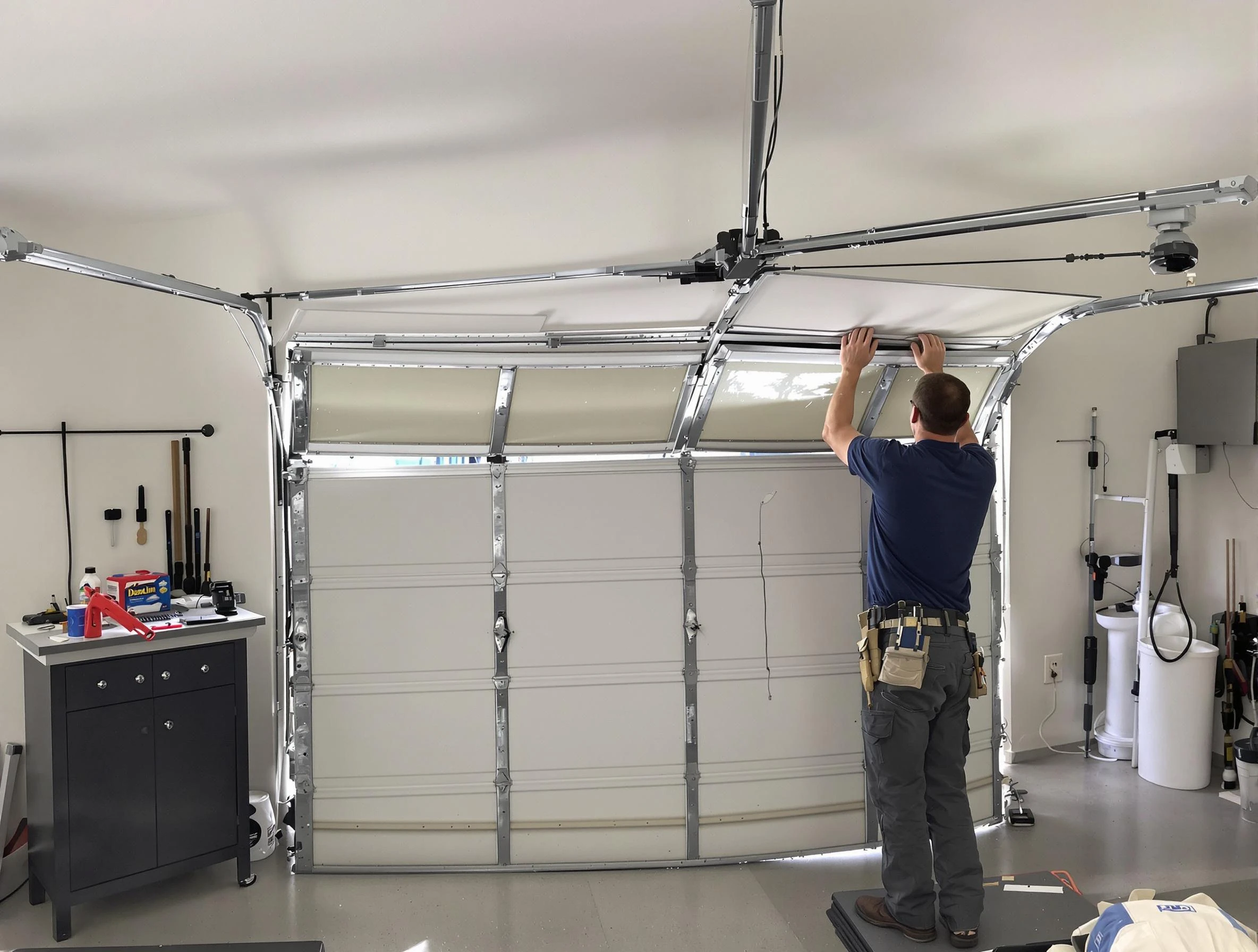 The Pinery Garage Door Repair specialist performing precise section replacement on The Pinery garage door