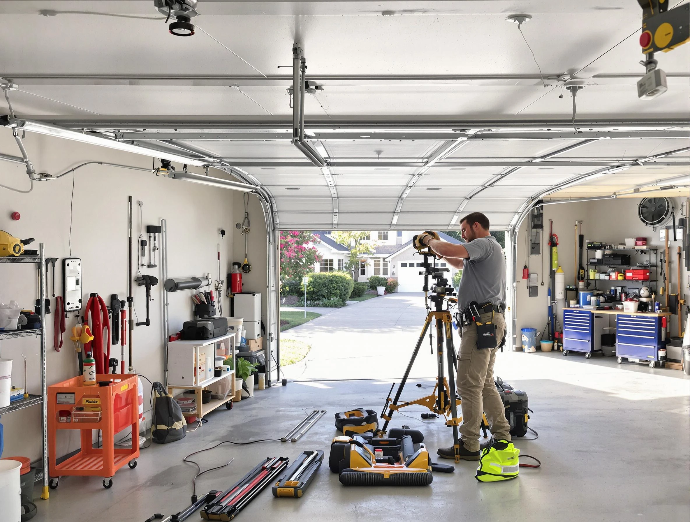 The Pinery Garage Door Repair specialist performing laser-guided track alignment in The Pinery